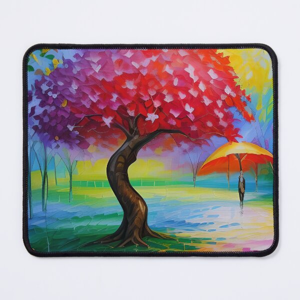 Item preview, Umbrella tree with pink lees, rainbow colours and figure with umbrella designed and sold by Conservation Art Emporium.