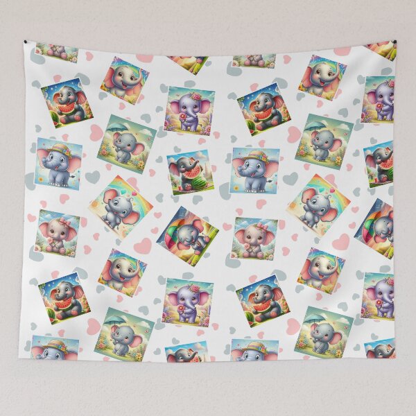 Item preview, Funny Elephant Happy Heart Seamless Pattern E03 designed and sold by BeebooDesign.