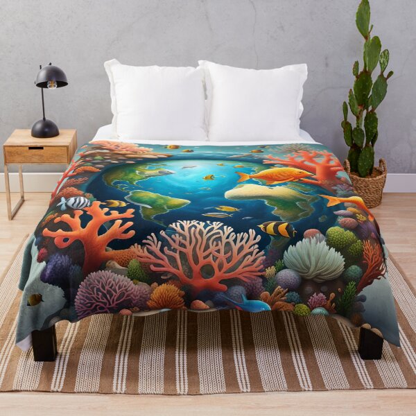Item preview, The world surrounded by corals and fish designed and sold by Conservation Art Emporium.
