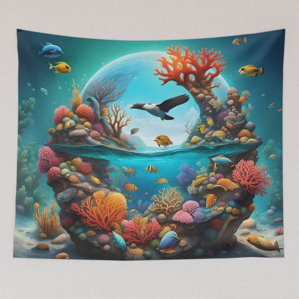 Item preview, Underwater globe with corals and fish and a bird designed and sold by Conservation Art Emporium.