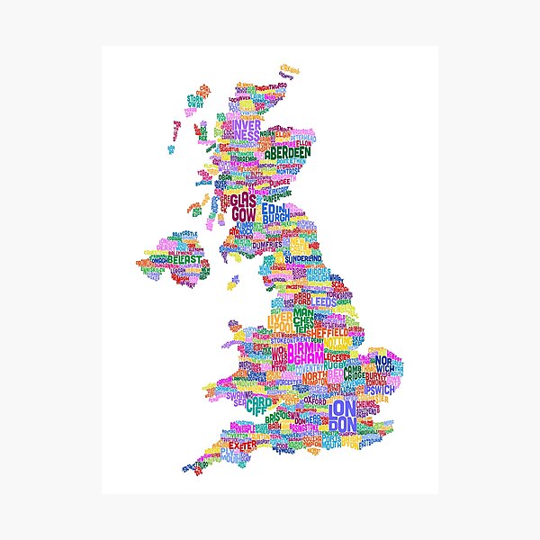 Item preview, Great Britain UK City Text Map designed and sold by ArtPrints.