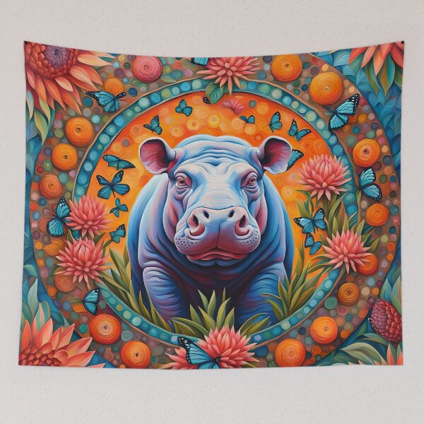 Item preview, Hippo with flowers and butterflies designed and sold by Conservation Art Emporium.