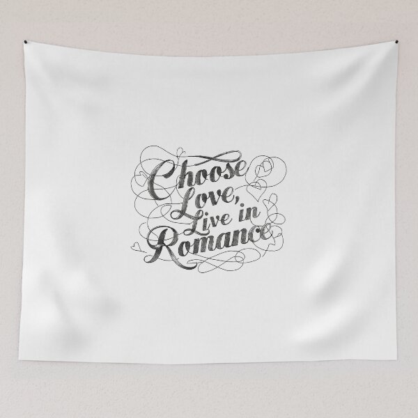Item preview, A captivating typography design of the phrase "Choose Love, Live in Romance" with intricate, swirling lines and heart-shaped elements. designed and sold by artumbre.