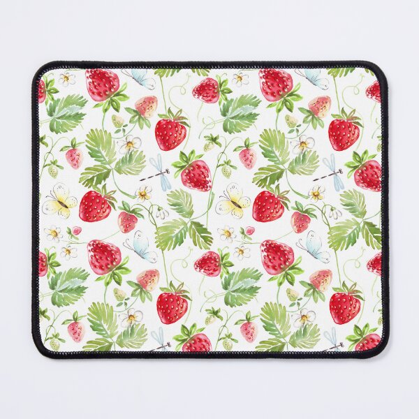 Item preview, Strawberries, Flowers, Butterflies, and Dragonflies Pattern Cute Berry Print designed and sold by Jenaxbelle.