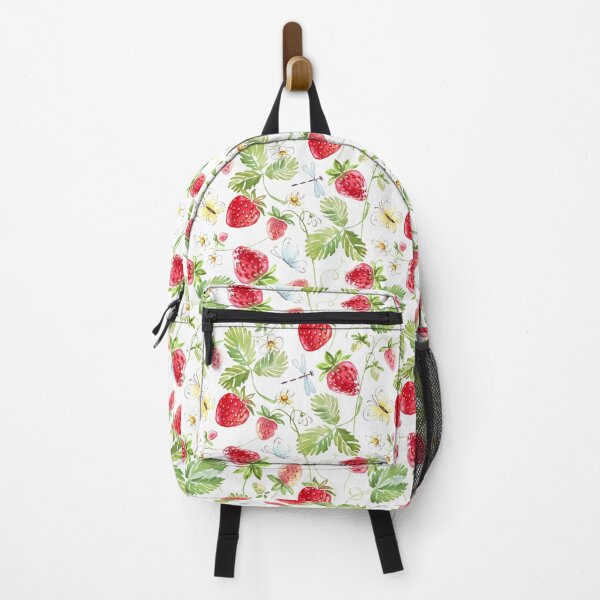 Item preview, Strawberries, Flowers, Butterflies, and Dragonflies Pattern Cute Berry Print designed and sold by Jenaxbelle.