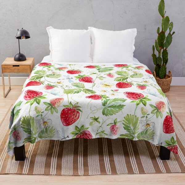 Item preview, Strawberries, Flowers, Butterflies, and Dragonflies Pattern Cute Berry Print designed and sold by Jenaxbelle.