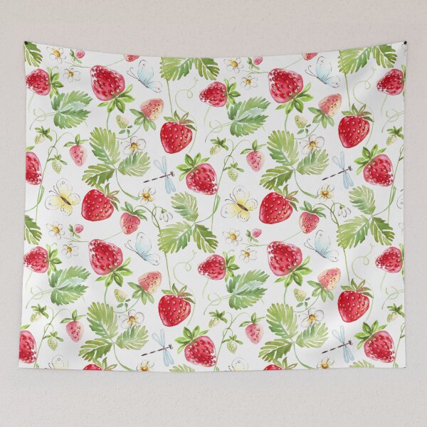 Item preview, Strawberries, Flowers, Butterflies, and Dragonflies Pattern Cute Berry Print designed and sold by Jenaxbelle.