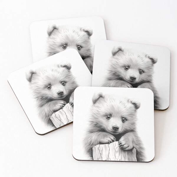 Item preview, Black and White bear cub pencil drawing designed and sold by Pencil-Art.
