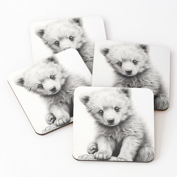 Item preview, Black and White bear cub pencil drawing designed and sold by Pencil-Art.