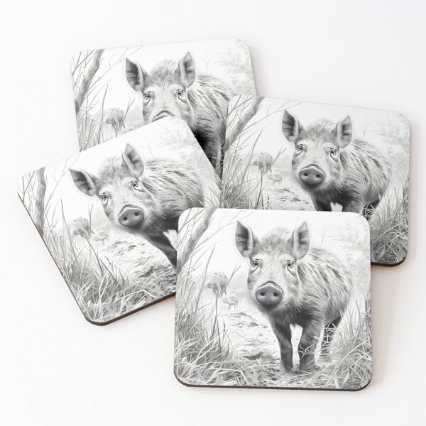 Item preview, Black and white Wild boar pencil drawing designed and sold by Pencil-Art.