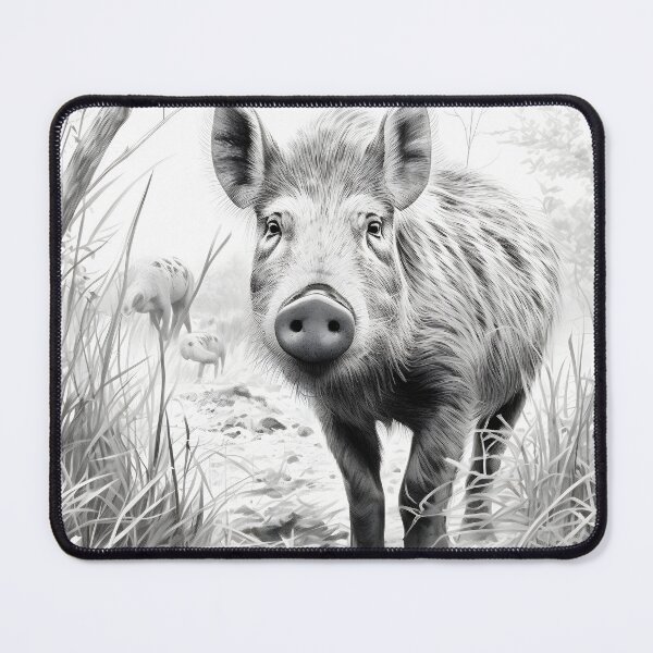 Item preview, Black and white Wild boar pencil drawing designed and sold by Pencil-Art.