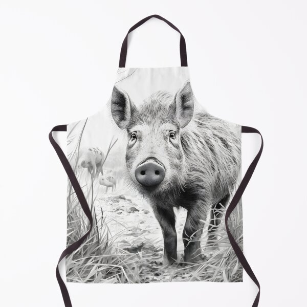 Item preview, Black and white Wild boar pencil drawing designed and sold by Pencil-Art.