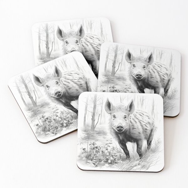Item preview, Black and white Wild boar pencil drawing designed and sold by Pencil-Art.
