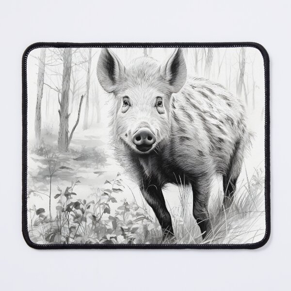 Item preview, Black and white Wild boar pencil drawing designed and sold by Pencil-Art.