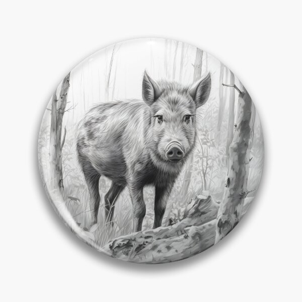Item preview, Black and white Wild boar pencil drawing designed and sold by Pencil-Art.