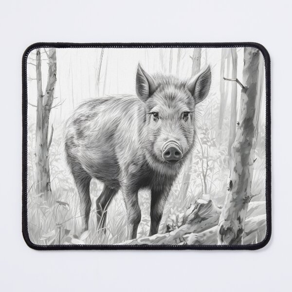 Item preview, Black and white Wild boar pencil drawing designed and sold by Pencil-Art.