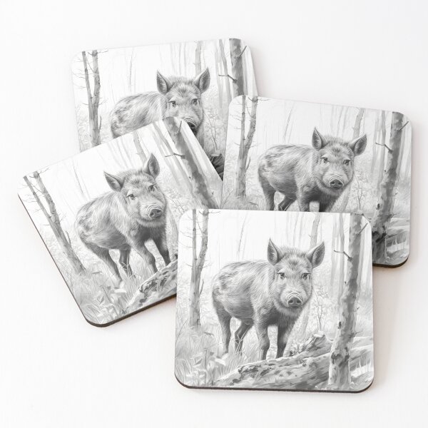 Item preview, Black and white Wild boar pencil drawing designed and sold by Pencil-Art.