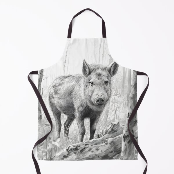 Item preview, Black and white Wild boar pencil drawing designed and sold by Pencil-Art.