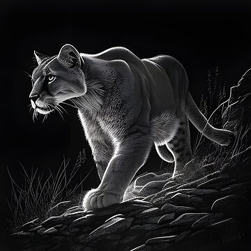 Black and white pencil drawing of a Puma Poster