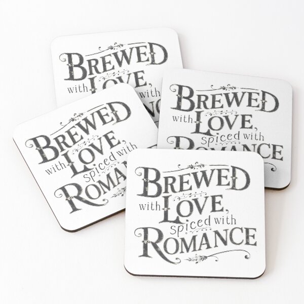 Item preview, An exquisite typography design featuring the phrase "Brewed with Love, Spiced with Romance." designed and sold by artumbre.