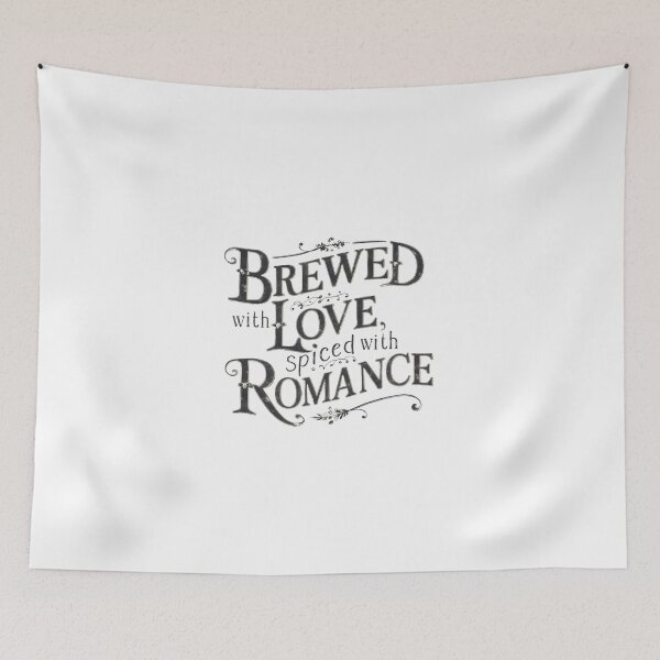 Item preview, An exquisite typography design featuring the phrase "Brewed with Love, Spiced with Romance." designed and sold by artumbre.
