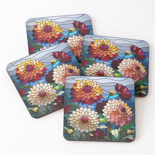 Item preview, Dahlia flowers in stained glass designed and sold by perlphoto.