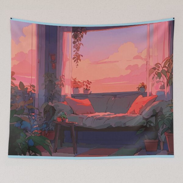Item preview, Pastel Aesthetic Cozy Room for Plant Lovers Sunset Scenery (for horizontal pieces) designed and sold by thecatcouch.