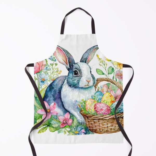 Item preview, Gray and white rabbit with basket of eggs designed and sold by lmartes.