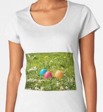Easter eggs in green grass Women's Premium T-Shirt