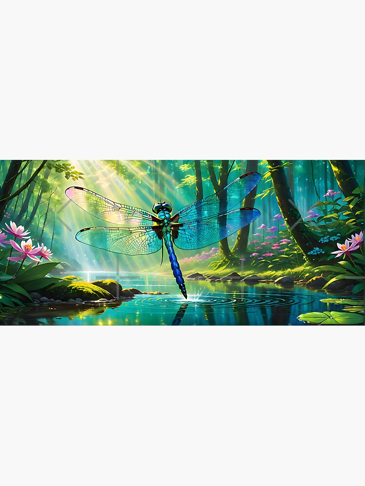 Thumbnail 3 of 3, Sticker, Majestic Dragonfly Scene 1 designed and sold by McMuggles.
