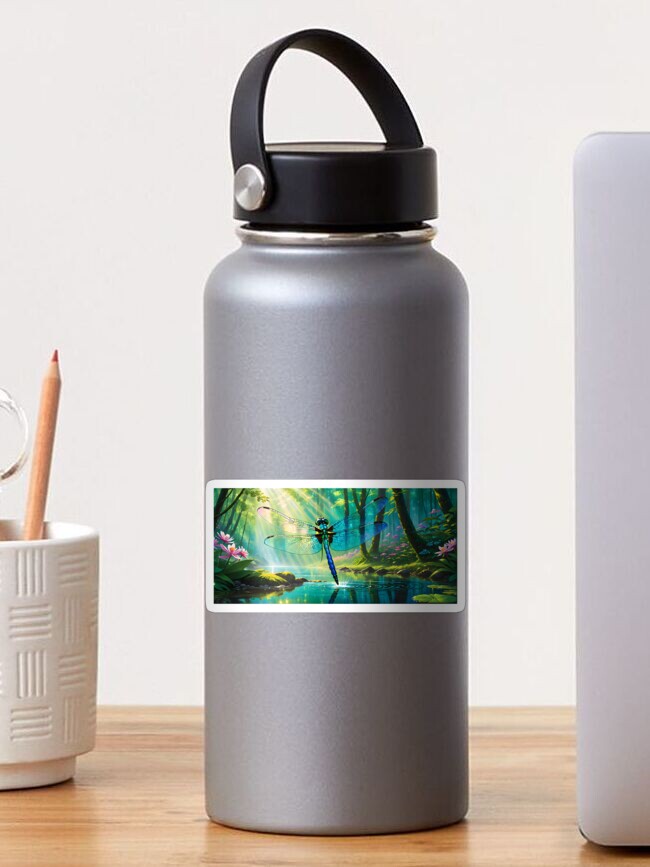 Thumbnail 1 of 3, Sticker, Majestic Dragonfly Scene 1 designed and sold by McMuggles.