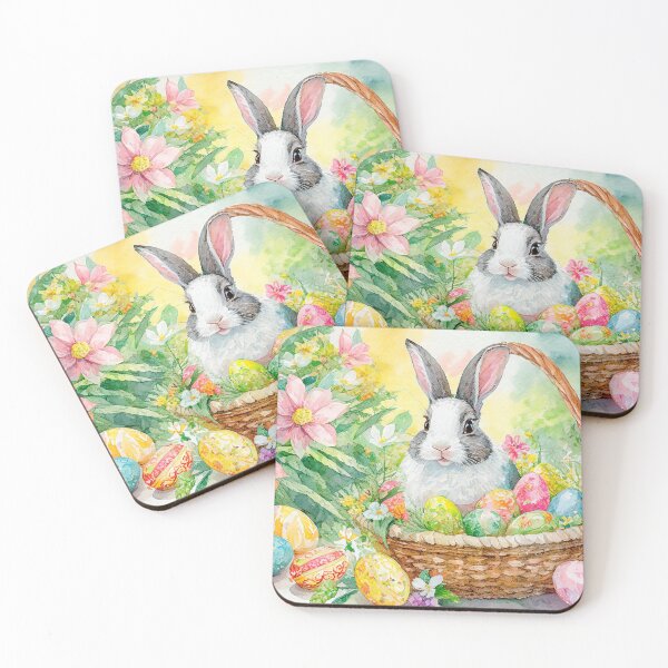 Item preview, Easter bunny with basket of eggs surrounded by flowers designed and sold by lmartes.