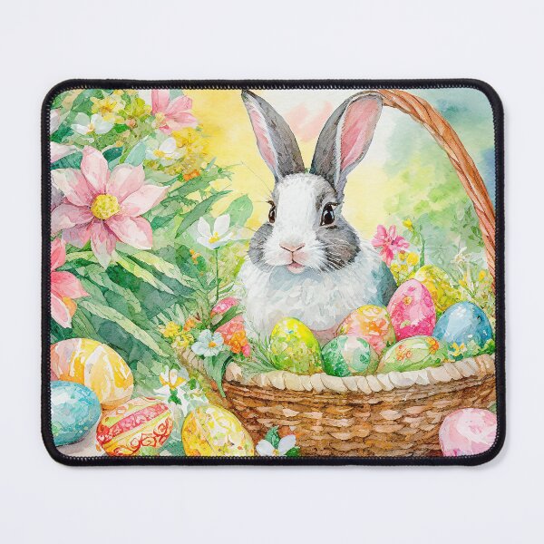 Item preview, Easter bunny with basket of eggs surrounded by flowers designed and sold by lmartes.