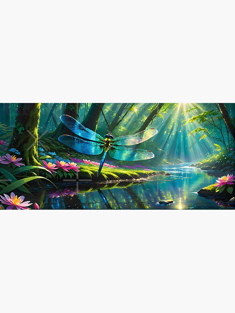 Thumbnail 3 of 3, Sticker, Copy of Majestic Dragonfly Scene 3 designed and sold by McMuggles.