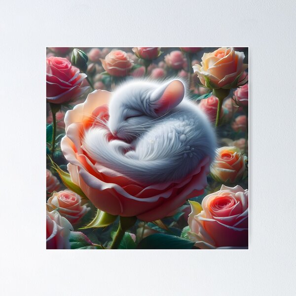 Item preview, Chinchilla Napping on a Rosebud designed and sold by ki-mer-a.