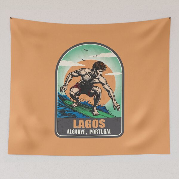 Item preview, Lagos Algarve Portugal Vintage Surfing Graphic designed and sold by CynthiaGraphics.