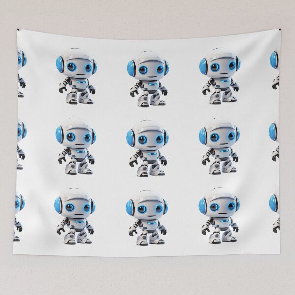 Item preview, Robot con IA de dibujos animados en 3D, lindo robot, asistente de robot, logotipo, calcomanía, artes de pared, impresiones artísticas y más designed and sold by Kevin Lou.