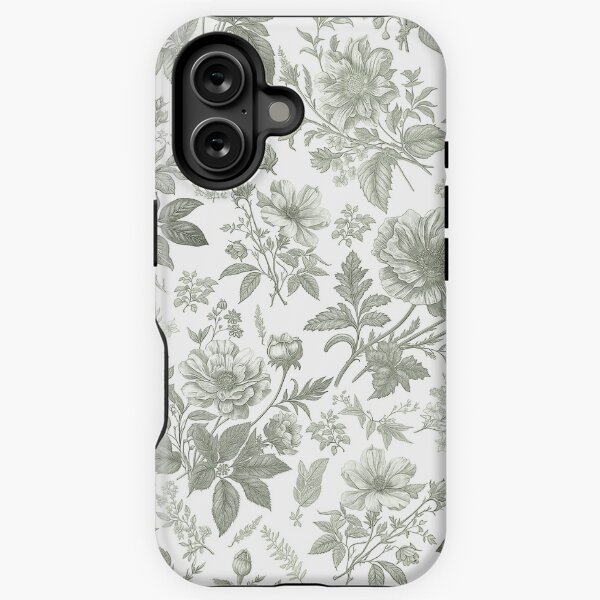 Item preview, Toile de Jouy Vintage illustrated flowers in green designed and sold by NoaaDesign.
