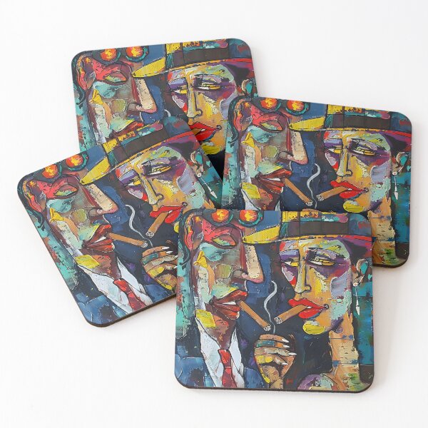 Item preview, Whiskey Whispers- Femme Fatale and Lover in the Cigar Lounge Abstract Graffiti Art designed and sold by OlfactoART Studio.