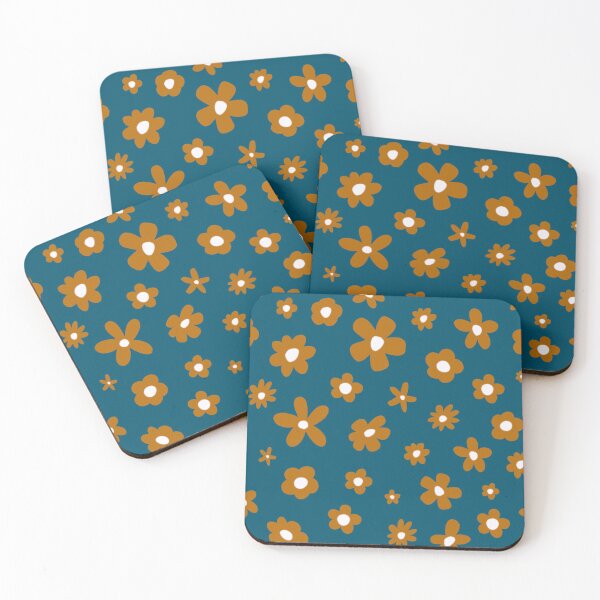 Item preview, Retro Florals tan & teal  designed and sold by AllyDesignNZ.