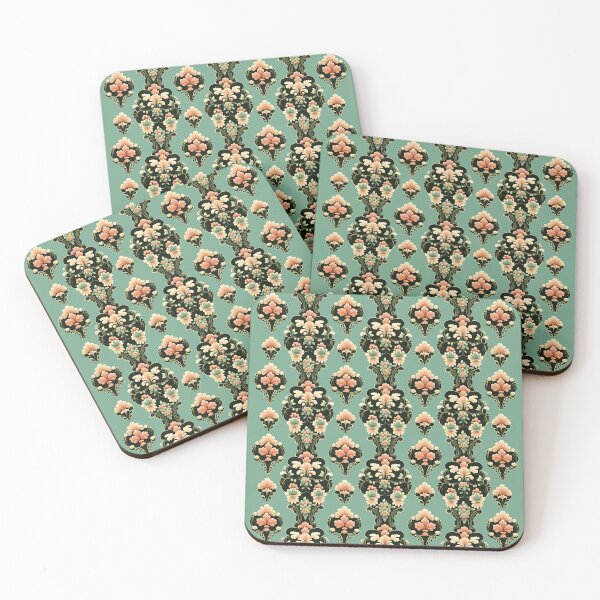 Item preview, Vintage pink flowers blue ornament pattern designed and sold by JosephinFelicia.