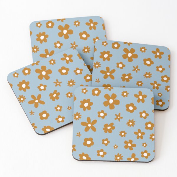 Item preview, Retro Florals Tan & Light blue designed and sold by AllyDesignNZ.