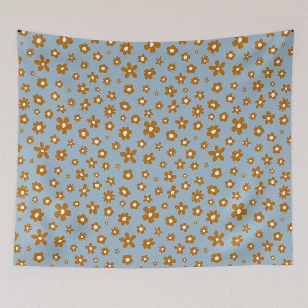 Item preview, Retro Florals Tan & Light blue designed and sold by AllyDesignNZ.