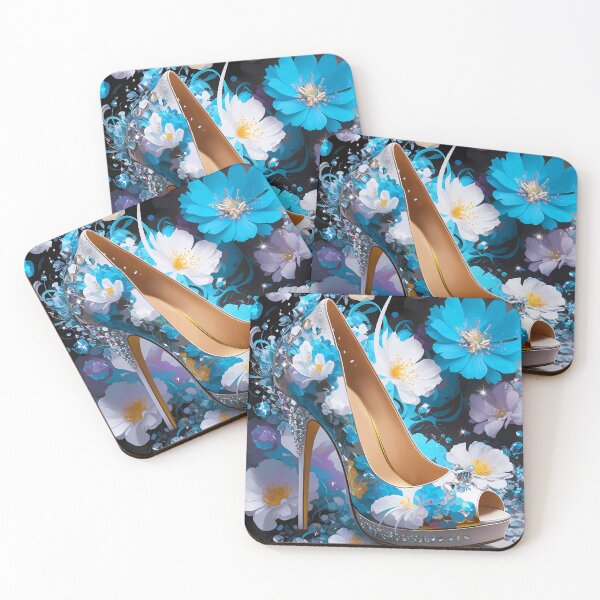 Item preview, Whispering Moonflower Heels, blue-white floral stiletto designed and sold by EmeraldeaArt.