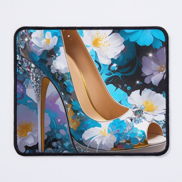 Item preview, Whispering Moonflower Heels, blue-white floral stiletto designed and sold by EmeraldeaArt.