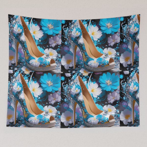 Item preview, Whispering Moonflower Heels, blue-white floral stiletto designed and sold by EmeraldeaArt.