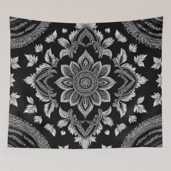 Item preview, RogerPattern - "Elegant Bloom: Black Bandana with White Flowers" designed and sold by RogerPattern.