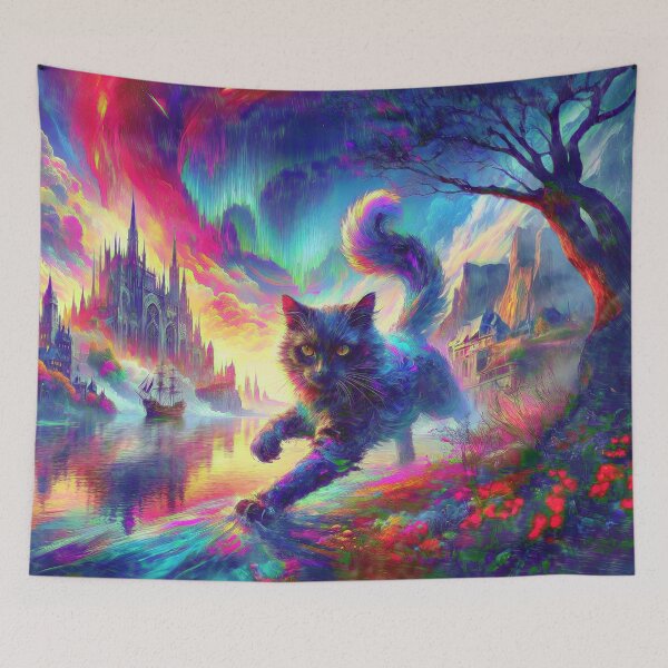 Item preview, Stylised castle and cat. DeepDream designed and sold by blackhalt.
