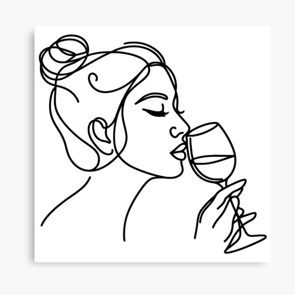 Item preview, One line woman with wine, Abstract minimal female single line art designed and sold by MusesWhispers.