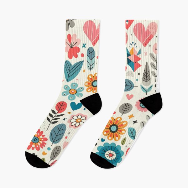 Item preview, floral boho pattern with flowers and hearts designed and sold by TheScruffyGoose.